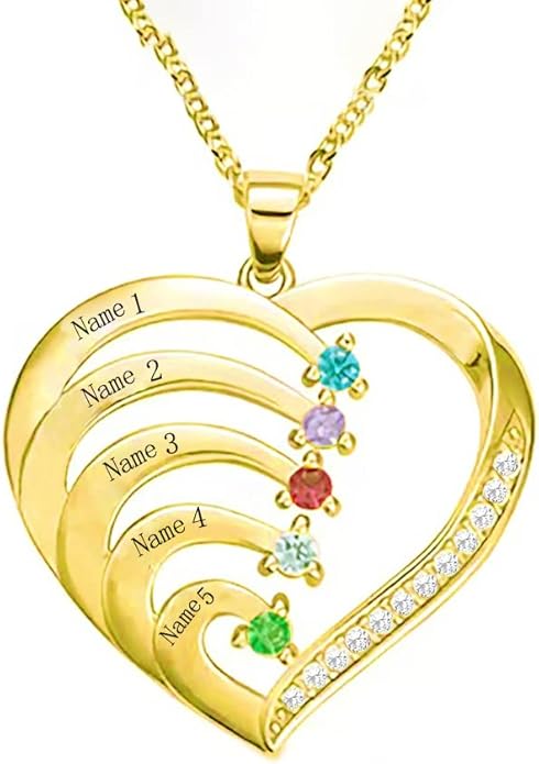 10K 14K 18K Personalized Solid Gold Nautral Diamond Mom Necklace with 1-5 Birthstones for Women Mom Wife,Custom Mother Birthstone Necklace Engraved Name Jewelry Gift for Mothers Day Birthday