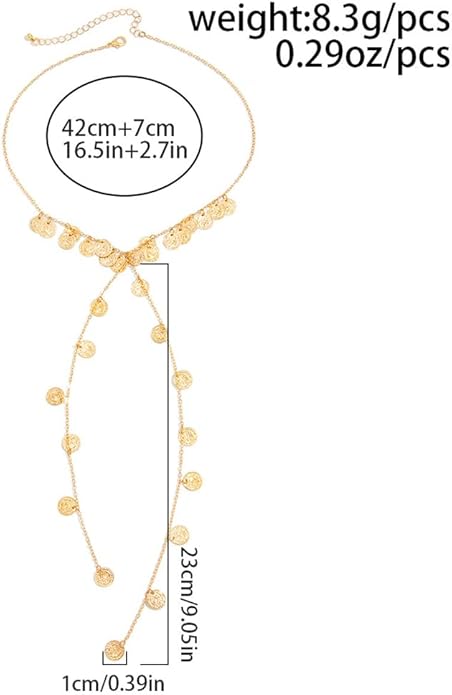 Chunky Long Tassel Gold Coin Choker Necklace for Women Statement Trendy Silver Beaded Disc Y Necklaces Stylish Party Prom Jewelry Costume Accessories