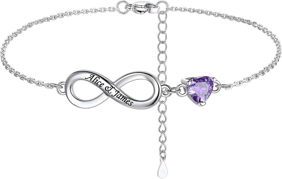 Custom4U Personalized Infinity Ankle Bracelets for Women 925 Sterling Silver Anklet Bracelet Endless Love Symbol Birthstone Charm Adjustable Foot Chain Jewelry Mothers Day Gifts for Mom Wife Women Her