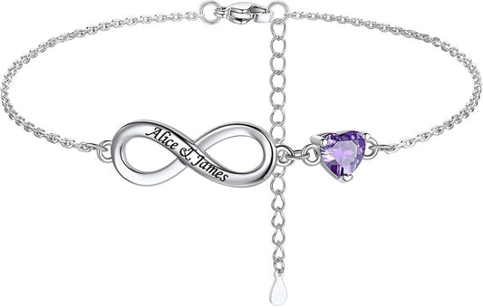 Custom4U Personalized Infinity Ankle Bracelets for Women 925 Sterling Silver Anklet Bracelet Endless Love Symbol Birthstone Charm Adjustable Foot Chain Jewelry Mothers Day Gifts for Mom Wife Women Her