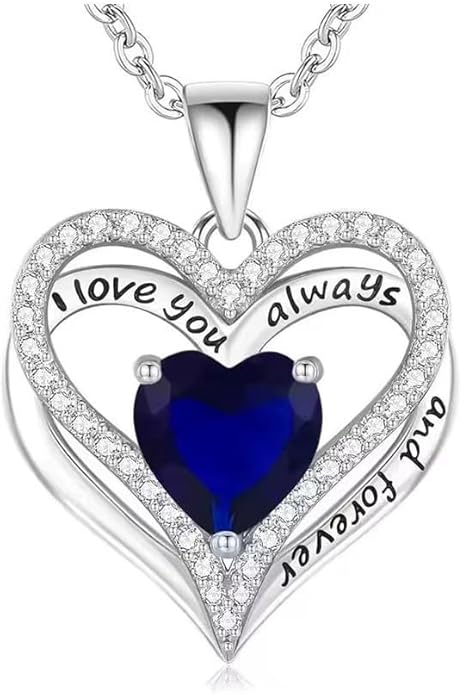 Birthstone Heart Necklace for Women Wife Girlfriend Mom Daughter Gifts S925 Silver Jewelry For Anniversary Rose Gold Gifts For Birthday Christmas Mothers Valentines Day