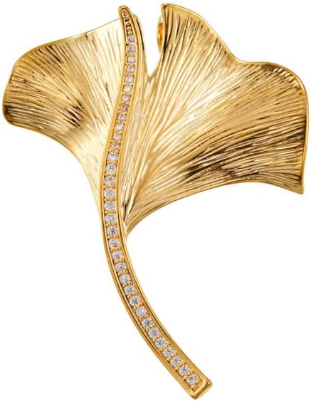 Gold Ginkgo Leaf Brooch Yellow Flower Lapel Pin Blazer Dress Jacket Suit Clothing Jewelry Vintage Inspired Birthday Festival Gift for Women