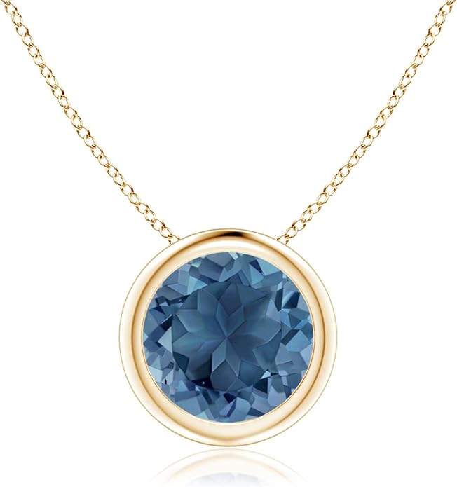Angara Natural London Blue Topaz Solitaire Pendant for Women | Round Blue Topaz Pendant Necklace in 14K Solid Gold/Silver/Platinum With 18" Chain | December Birthday, Gemstone Jewelry Gift