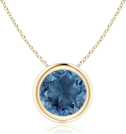 Angara Natural London Blue Topaz Solitaire Pendant for Women | Round Blue Topaz Pendant Necklace in 14K Solid Gold/Silver/Platinum With 18" Chain | December Birthday, Gemstone Jewelry Gift