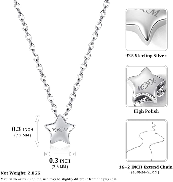 ChicSilver Personalized 925 Sterling Silver Dainty Small Heart/Star/Moon/Dot/Triangle Pendant Necklace for Women, Silver/Gold/Rose Gold/Black (with Gift Box)