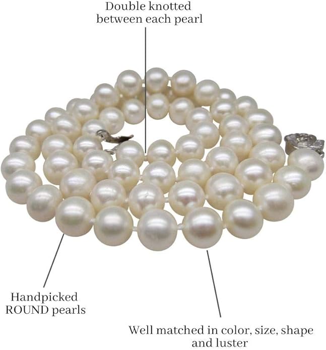 II ROUND PEARL II Real Pearl Necklace for Women Ivory Beige Cream White Pearls Jewelry Men Cultured Freshwater Sterling Silver Wedding