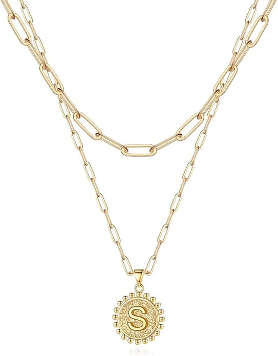Ursteel Layered Initial Necklaces for Women, 14K-Gold-Plated Dainty Layering Paperclip Chain Necklaces for Women Jewelry