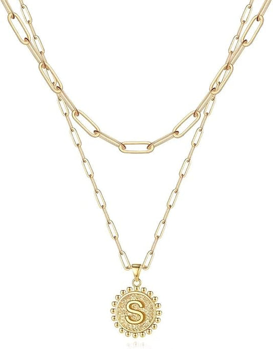 Ursteel Layered Initial Necklaces for Women, 14K-Gold-Plated Dainty Layering Paperclip Chain Necklaces for Women Jewelry