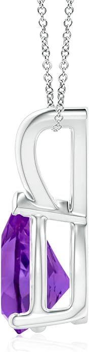 Angara Natural Amethyst Solitaire Pendant for Women | V-Bale Pear-Shaped Amethyst Solitaire Pendant in 14K Solid Gold/Silver/Platinum | February Birthday, Anniversary, Gemstone Jewellery Gift