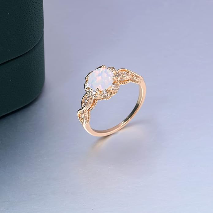 CiNily 18K Gold Plated Opal Ring-White Fire Opal & Amethyst & Cubic Zirconia Women Jewelry Gemstone Engagement Anniversary Ring Size 5-13