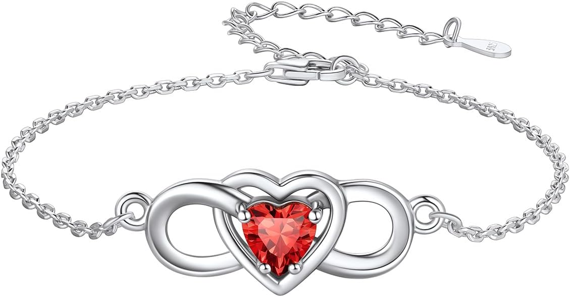 Custom4U Personalized Infinity Love Symbol Link Bracelets for Women 925 Sterling Silver Birthstone Bracelet Adjustable Engraved Chain Christmas Mother's Day Birthday Jewelry Gifts for Mom Her
