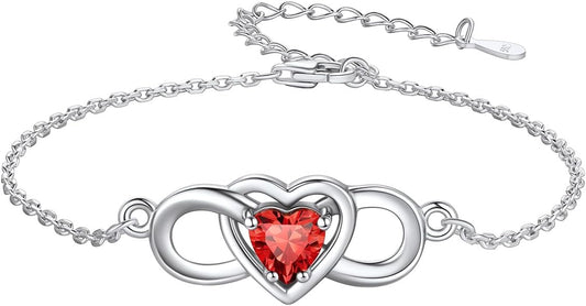 Custom4U Personalized Infinity Love Symbol Link Bracelets for Women 925 Sterling Silver Birthstone Bracelet Adjustable Engraved Chain Christmas Mother's Day Birthday Jewelry Gifts for Mom Her