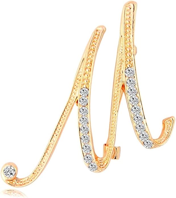 DSADKI A-Z Lette Brooch 26 Initial Pins Gold Plated Metal Brooches - Clear Crystal Rhinestone Brooch Breastpin for Women