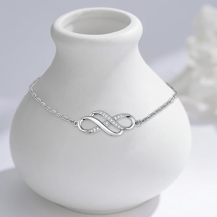 Anklet for Women 925 Sterling Silver Double Infinity Ankle Bracelet Waterproof Summer Jewelry Anniversary Birthday Gifts for Her