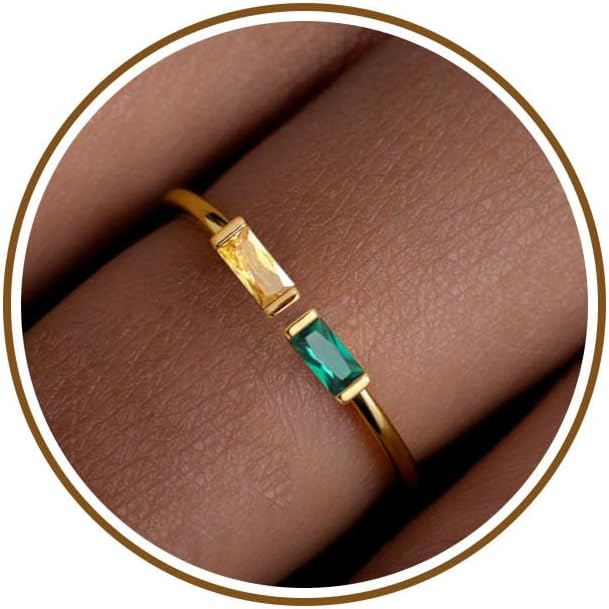 JSJOY Birthstone Rings for Women Dainty Emerald Blue Ring Birthday Gifts for Mom Her Gemstones CZ Ring for Teens Gold Rings That Don't Tarnish Adjustable Ring Jewelry Gifts