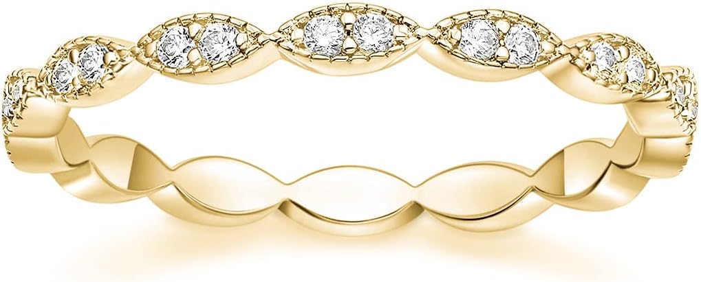 TIGRADE Eternity Ring Oval Milgrain Cubic Zirconia Anniversary Stacking Ring CZ Wedding Band for Women Size 3-13