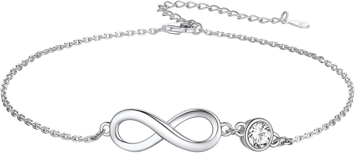 Custom4U Personalized Infinity Ankle Bracelets for Women 925 Sterling Silver Anklet Bracelet Endless Love Symbol Birthstone Charm Adjustable Foot Chain Jewelry Mothers Day Gifts for Mom Wife Women Her