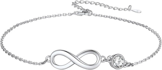 Custom4U Personalized Infinity Ankle Bracelets for Women 925 Sterling Silver Anklet Bracelet Endless Love Symbol Birthstone Charm Adjustable Foot Chain Jewelry Mothers Day Gifts for Mom Wife Women Her