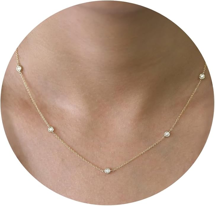 Dainty Gold Diamond Necklace for Women, 14k Gold Plated Diamond Station Choker Necklace for Women Daily & Minimalist, Gold Jewelry for Women