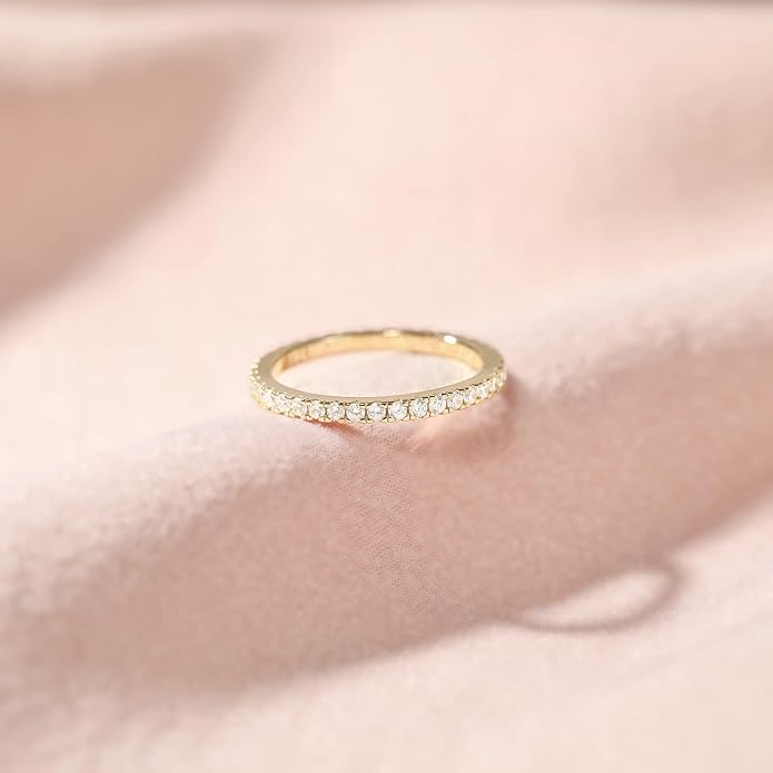 EAMTI 2mm 925 Sterling Silver Wedding Band Cubic Zirconia Full Eternity Stackable Engagement Ring Size 3-13