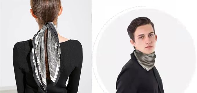 ANDANTINO 100% Mulberry Silk Square Scarf for Hair-25.6" X25.6'' Women Men Natural Silk Neckerchief Digital Printed Headscarf