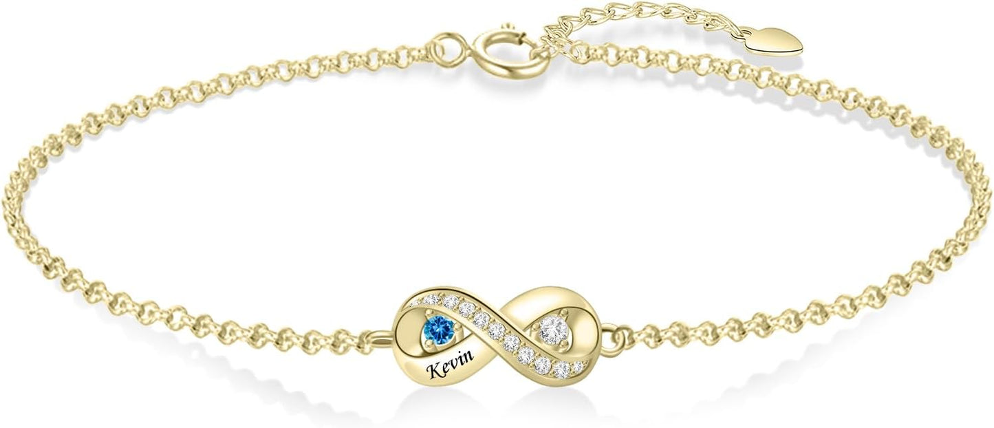 BABOOM Personalized Birthstone Bracelet for Mom Custom Infinity Name Bracelets with 1-8 Birthstones Jewelry Mothers Day Gifts for Women Mother Wife Grandma