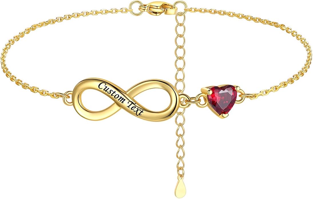 Custom4U Personalized Infinity Ankle Bracelets for Women 925 Sterling Silver Anklet Bracelet Endless Love Symbol Birthstone Charm Adjustable Foot Chain Jewelry Mothers Day Gifts for Mom Wife Women Her