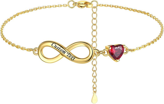 Custom4U Personalized Infinity Ankle Bracelets for Women 925 Sterling Silver Anklet Bracelet Endless Love Symbol Birthstone Charm Adjustable Foot Chain Jewelry Mothers Day Gifts for Mom Wife Women Her