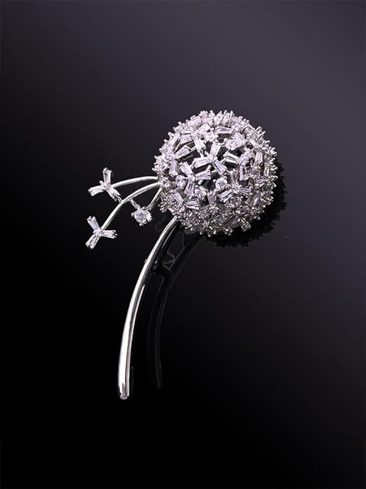 Flower Design Dandelion Brooch in 14K Gold, Moissanite and Crystal Embellished Floral Brooch, Fashion Accessories for Women