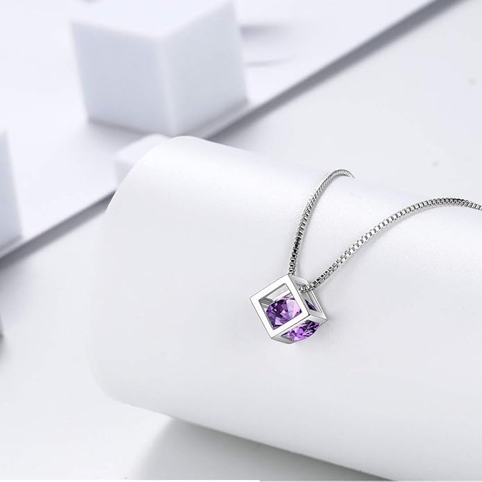 Aurora Tears Birthstone Necklace/Earring 925 Sterling Silver Women Cross/3D Cube/Cresent Moon Birth Stone Jewelry Mens Birthday Gift Anniversary Present