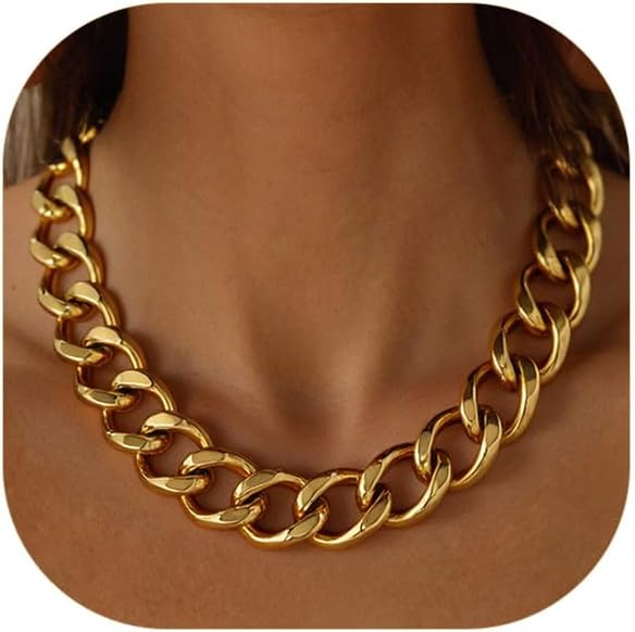 ChainsPro Cuban Link Chain for Women,Stainless Steel Chunky Necklace Silver/Gold Plated Thick Chain Choker, 12/16/20 mm Width,18" and 20" Punk Hip Hop Trendy Non Tarnish Jewelry Gifts