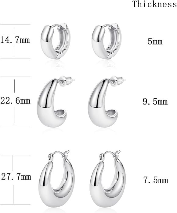 MIDEEO Gold/Sliver Chunky Hoop Earrings Set for Women, 14K Gold Plated Twisted Huggie Hoop Earring Hypoallergenic Thick Open Lightweight Chunky Hoop Earrings Jewelry for Gifts