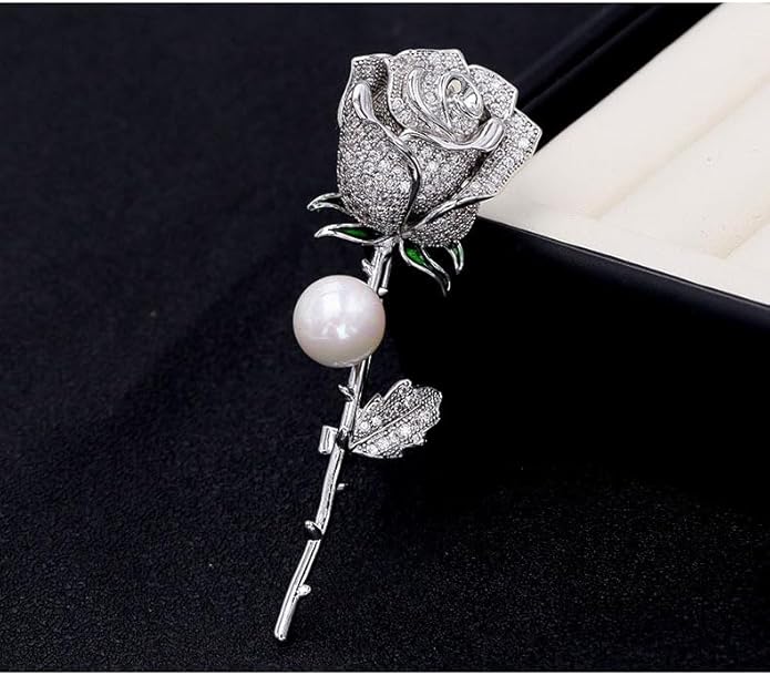 14K Gold Moissanite Rose Flower Brooch - Chic & Elegant Jacket Pin, Ideal Mother's Day Gift, Timeless Women's Accessory, Ideal for Special Occasions