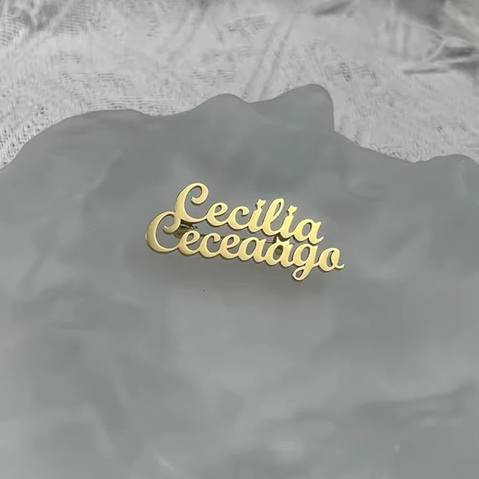 YHLISO Personalized Customize Double Names Stainless Steel Brooch Pin Custom Logo Gold Name Badges Products for Women Jewelry