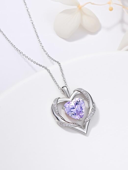 WINNICACA Birthday Gift for Mom Heart Necklace for Women 925 Sterling Silver Birthstone Necklace Jewelry Gift for Women Wife Her Girlfriend Sister