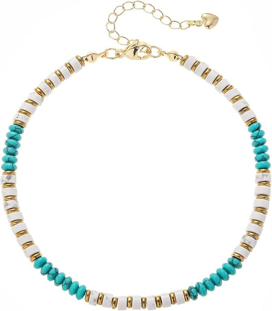 XIJIN Natural Stone Beaded Anklets for Women Handmade Beach Boho Turquoise Beads Ankle Bracelet Jewelry Gift for Her