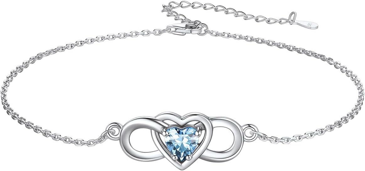 Custom4U Personalized Infinity Ankle Bracelets for Women 925 Sterling Silver Anklet Bracelet Endless Love Symbol Birthstone Charm Adjustable Foot Chain Jewelry Mothers Day Gifts for Mom Wife Women Her