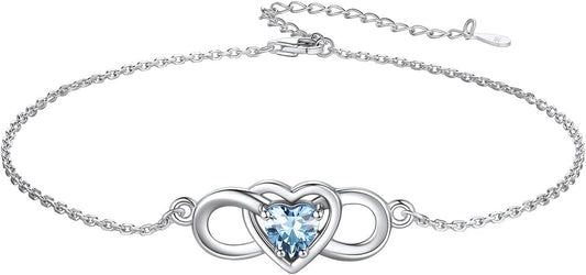 Custom4U Personalized Infinity Ankle Bracelets for Women 925 Sterling Silver Anklet Bracelet Endless Love Symbol Birthstone Charm Adjustable Foot Chain Jewelry Mothers Day Gifts for Mom Wife Women Her
