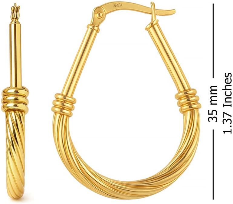 LeCalla 925 Sterling Silver Hoop Earrings | Italian Design Classic Diamond-Cut Textured Earring Hoops | Women's Drop Shape Oval Hoop Earring Jewelry for Women