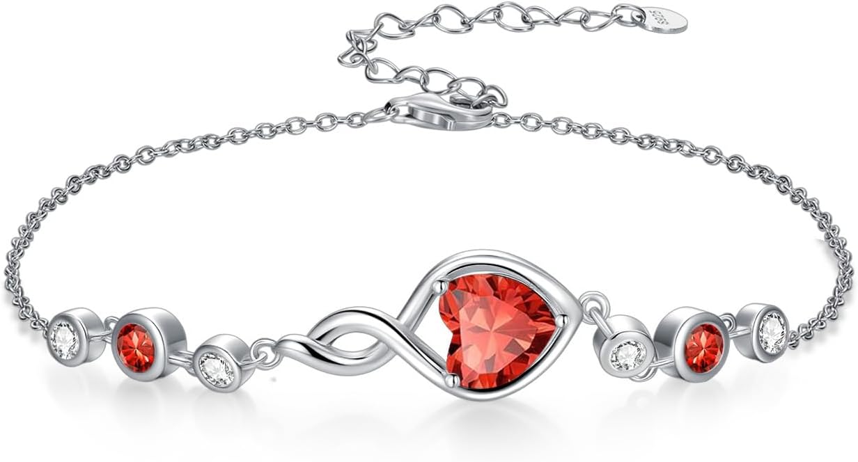 Infinity Birthstone Bracelet 925 Sterling Silver Heart Love Infinity Link Bracelet Fine Jewelry Birthday Christmas Gifts for Women Girlfriend Wife