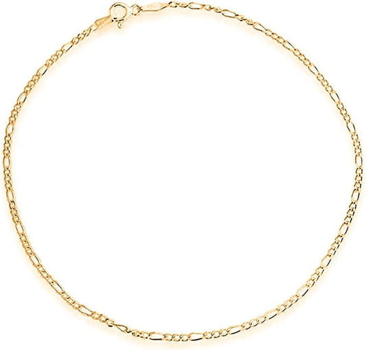 Savlano 925 Sterling Silver Chain Anklet Rope, Figaro, Mariner, Curb - 18K Gold Plated Chain Anklet Available in 9, 10 and 11 - Inches for Women Comes with a Gift Box - Made in Italy