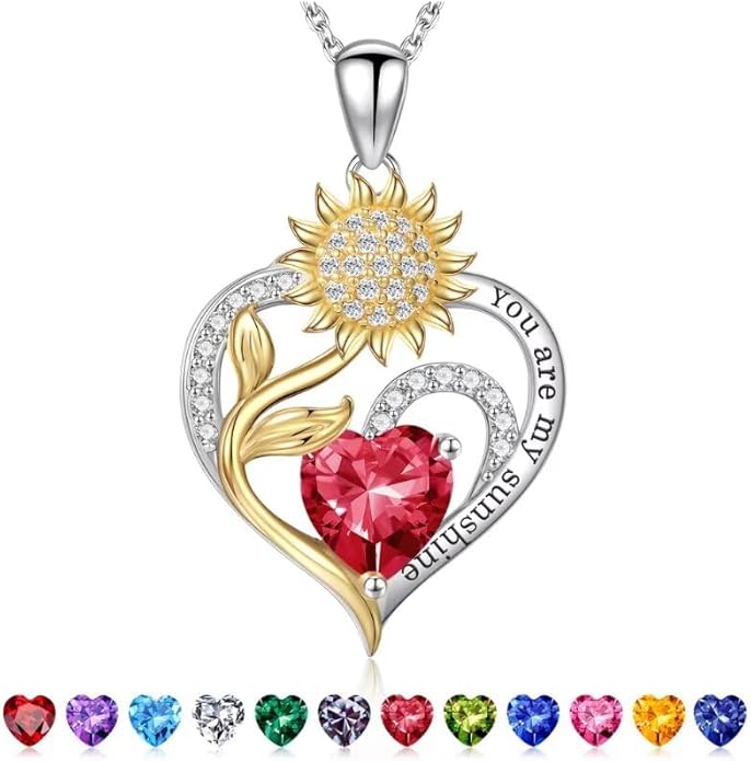 Iefil Christmas Gifts for Women Wife Mom - Sunflower Birthstone Necklace for Women, Anniversary Birthday Gifts 925 Sterling Silver Heart Pendant You Are My Sunshine Jewelry for Girlfriend Mom Daughter