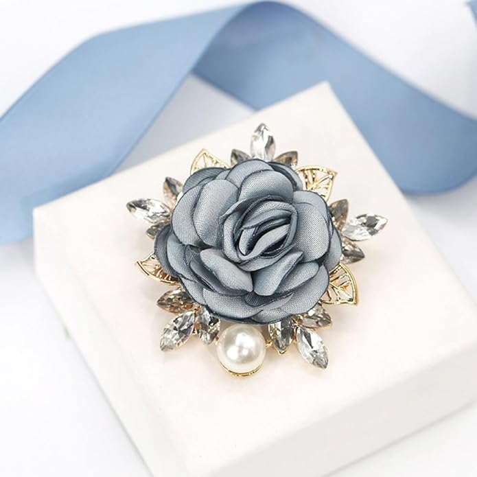 Elegant Rose Flower Brooch Pin for Women Men Wedding Party Gentleman's Essentials Handmade Imitation Crystal Pearl Fabric Flower Lapel Pin Dress Suit Accessories Boutonniere Ideas Gift