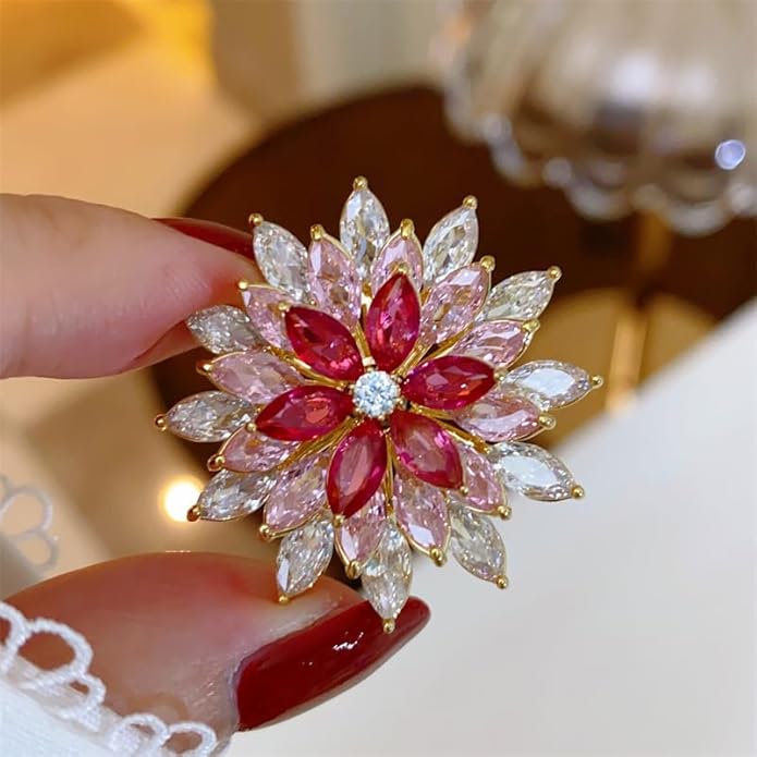 Fashion Flower Brooches for Women Rhinestone Flower Brooches Pins 18k Gold Plated Lapel Pins Jewelry for Girlfriend Wife