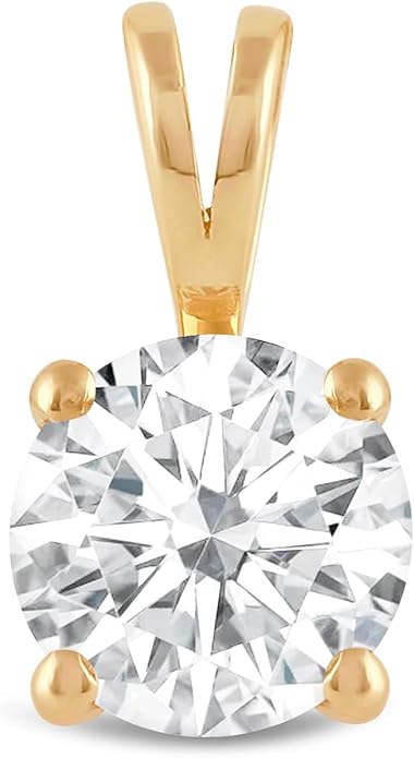 Everyday Elegance Solid 14K Gold Cubic Zirconia Solitaire Pendant Necklace for Women Heart, Princess, Round, Oval, Emerald, Pear & Cushion Cut 1 or 2 CTW | .60mm Thick 16" 18" Length Box Link Chain