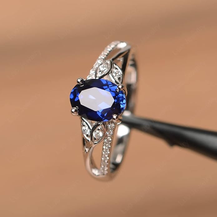 925 Sterling Silver Oval Shaped 8X6 MM Gemstone Ring Leaf Engagement Ring for Women Jewelry