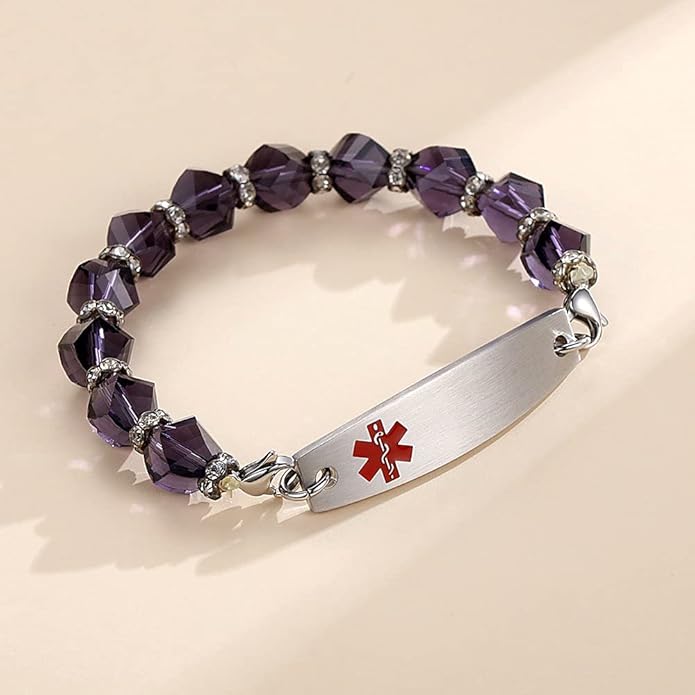 mnmoom 7.5 inch interchangeable Medical id bracelets for Women beads Medical alert bracelets with customize engraving