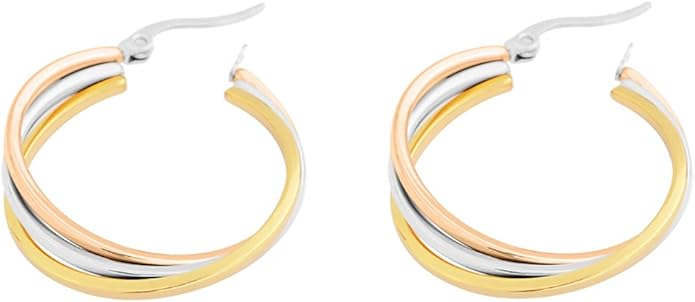 Edforce Women's Stainless Steel Overlapping Triple Hoop Earrings, (25mm-35mm)