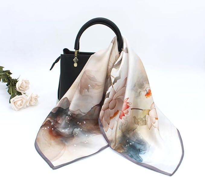 ANDANTINO 100% Mulberry Silk Square Scarf for Hair-25.6" X25.6'' Women Men Natural Silk Neckerchief Digital Printed Headscarf