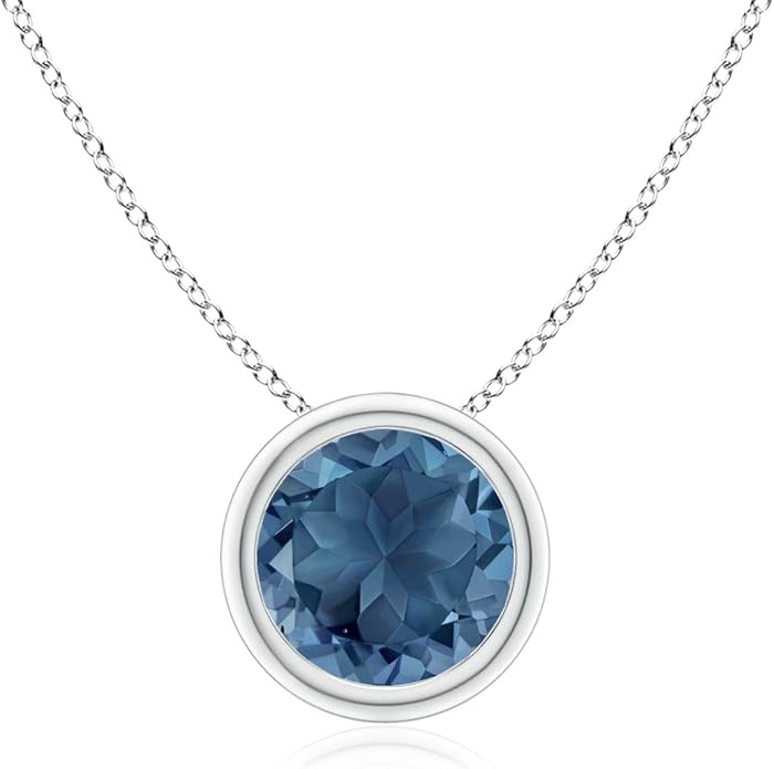 Angara Natural London Blue Topaz Solitaire Pendant for Women | Round Blue Topaz Pendant Necklace in 14K Solid Gold/Silver/Platinum With 18" Chain | December Birthday, Gemstone Jewelry Gift